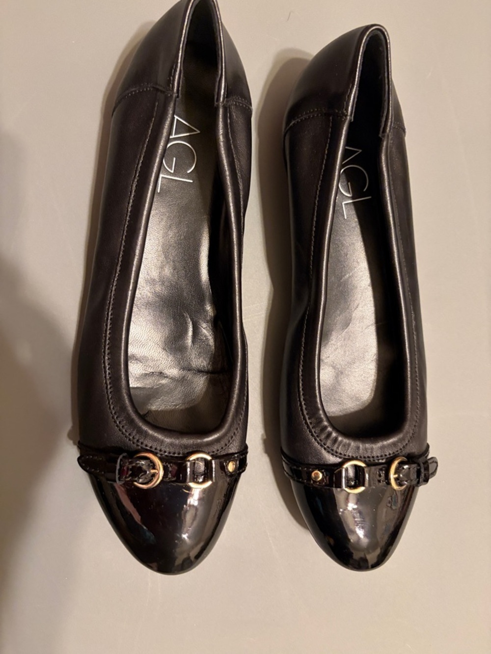 Aglini Black Flats with Gold Accents